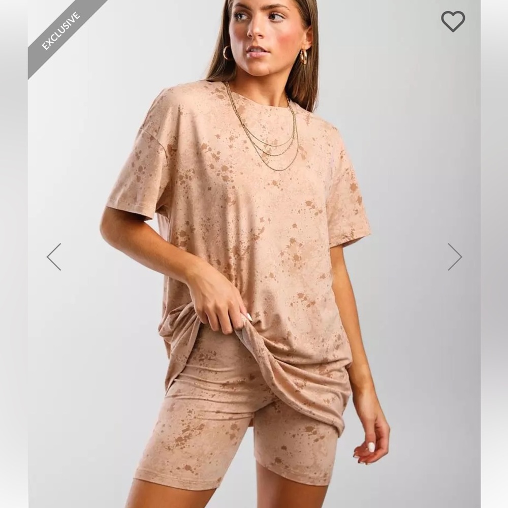 2 Piece Set Oversized Tee Biker Short Splatter Soft Lounge Outfit Gilded Intent